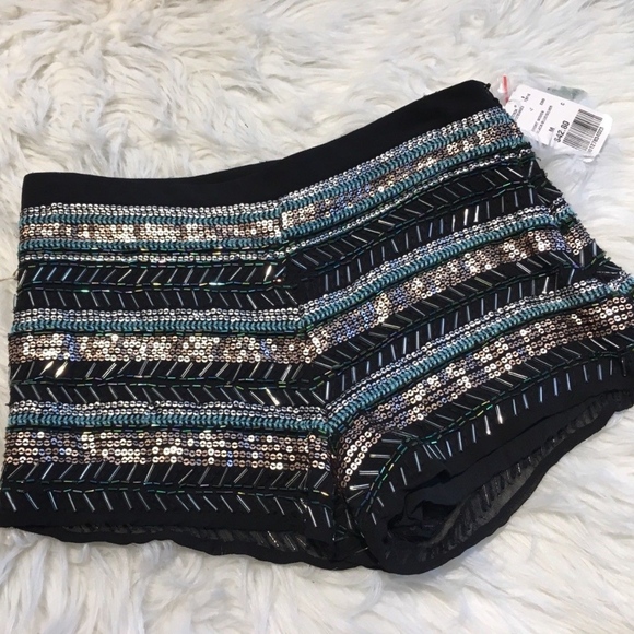 F21  Blue Sequin Embellished Short Shorts Side Zip - Picture 1 of 5